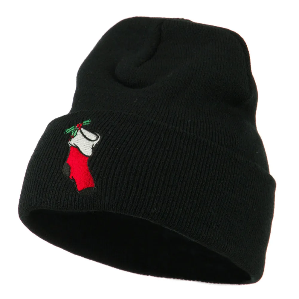 Christmas Stocking with Mistletoe Embroidered Long Beanie