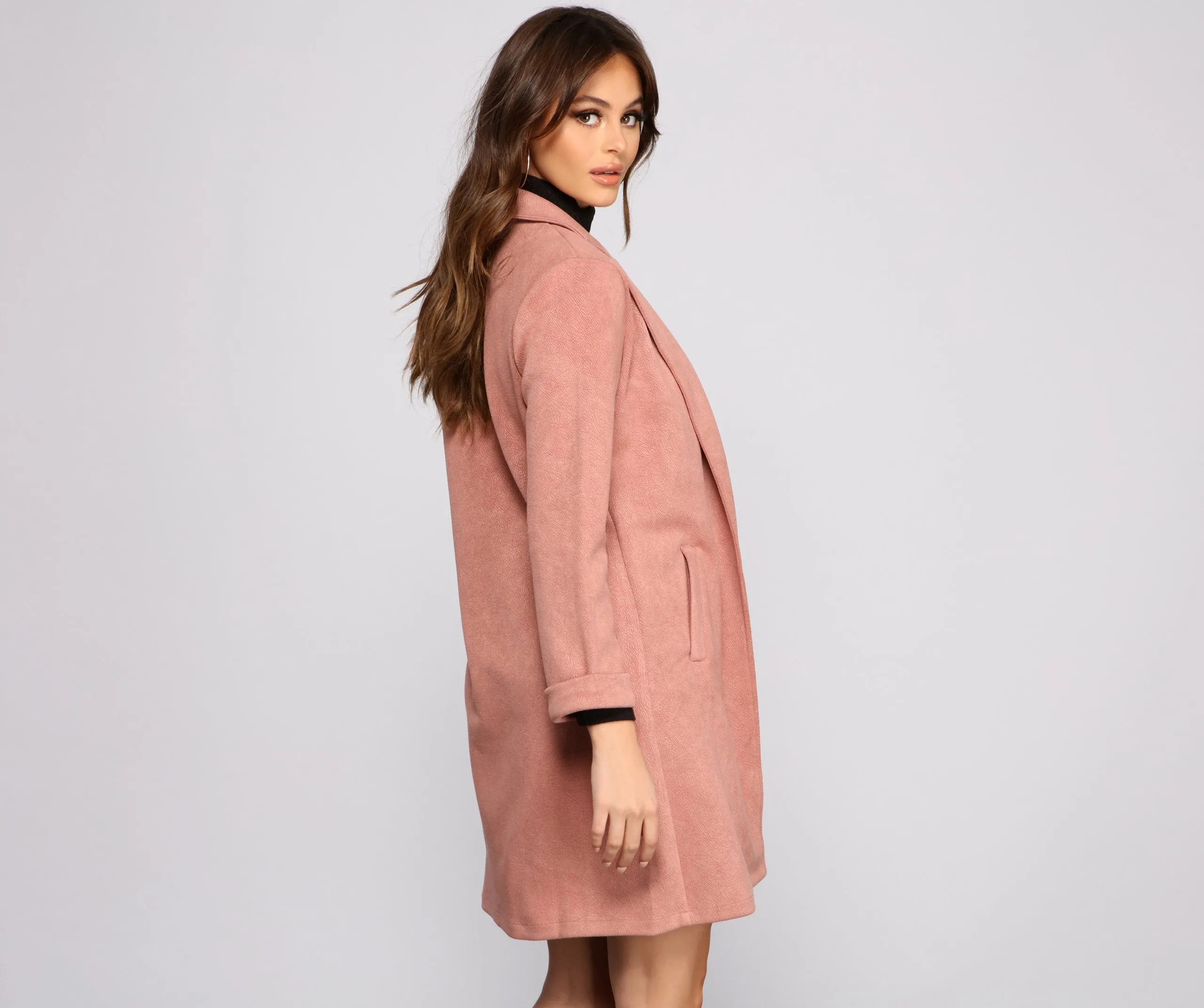 Classy and Chic Faux Suede Long Line Blazer