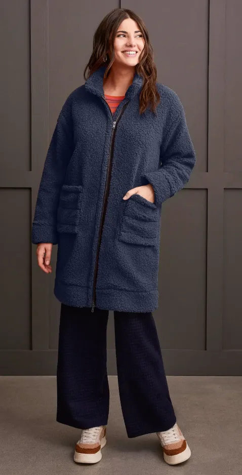 Coat - Lightweight Sherpa with Mock Neck Collar (Night Sky)