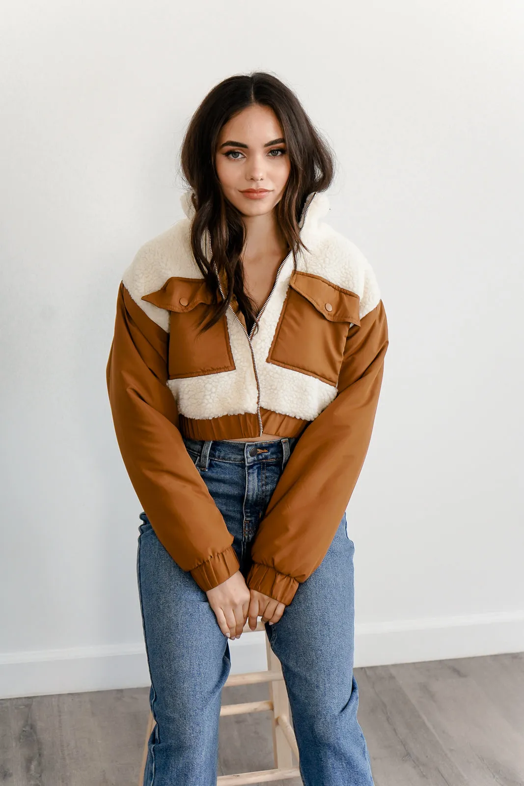 Colorblock Faux Shearling Jacket