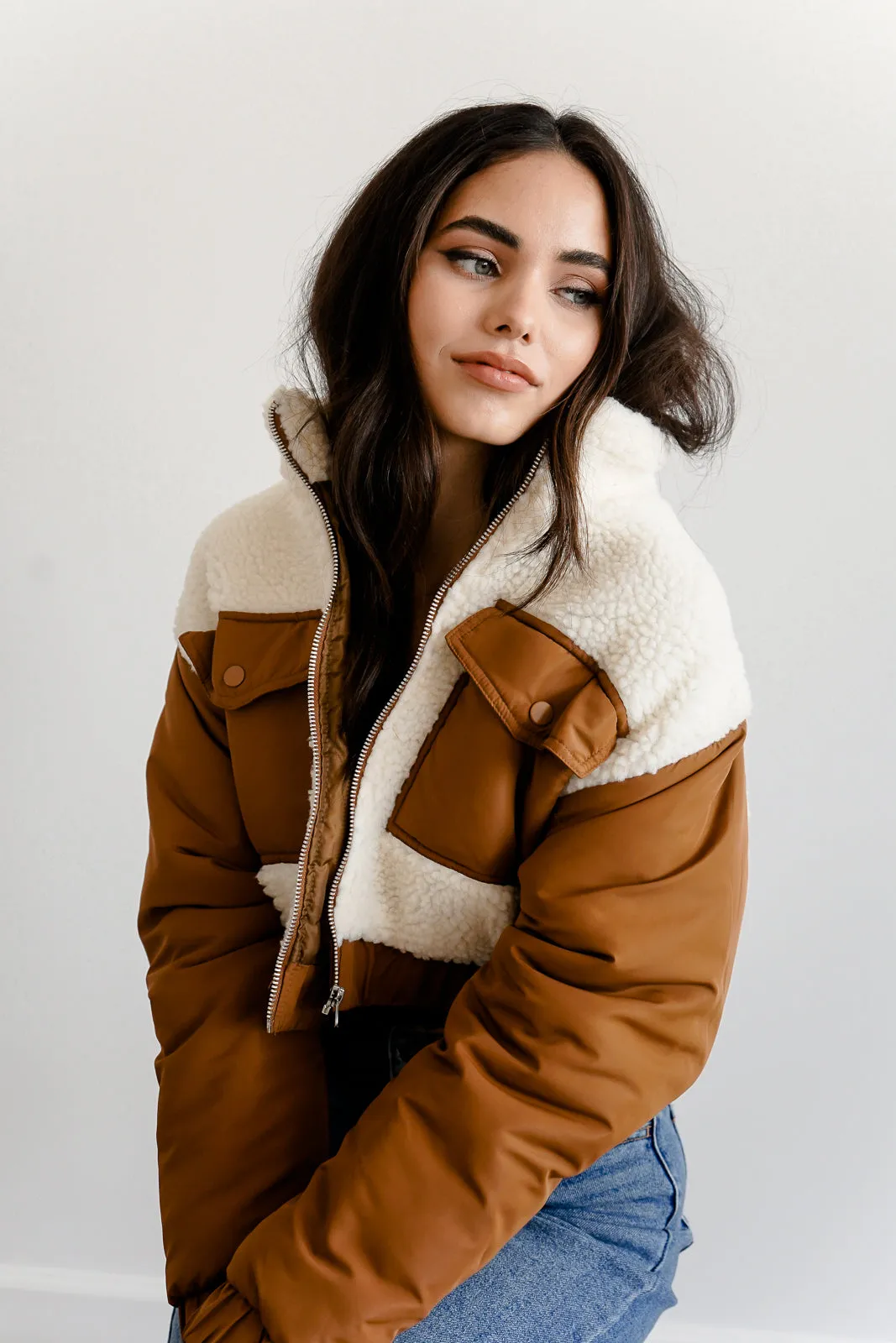 Colorblock Faux Shearling Jacket