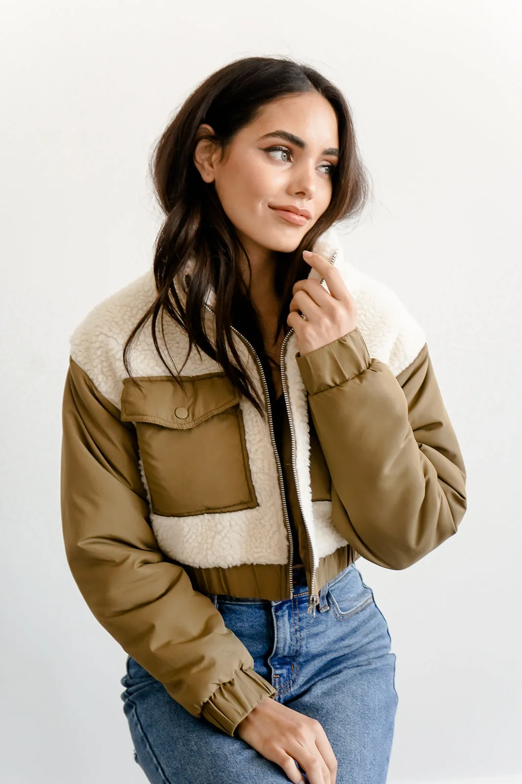 Colorblock Faux Shearling Jacket