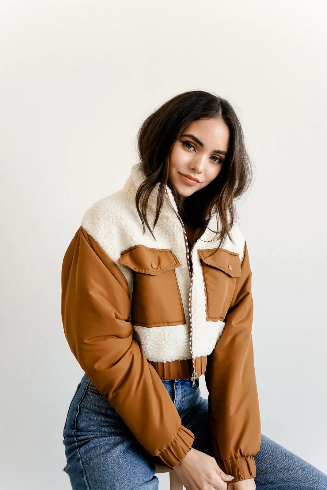 Colorblock Faux Shearling Jacket