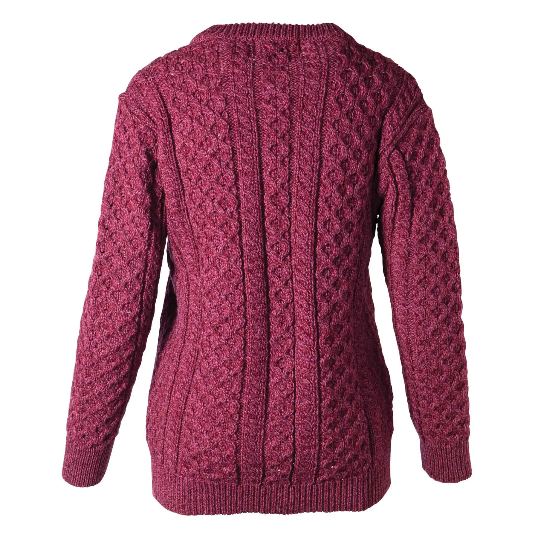 Curragh Leather Button Aran Knit Cardigan- Wine