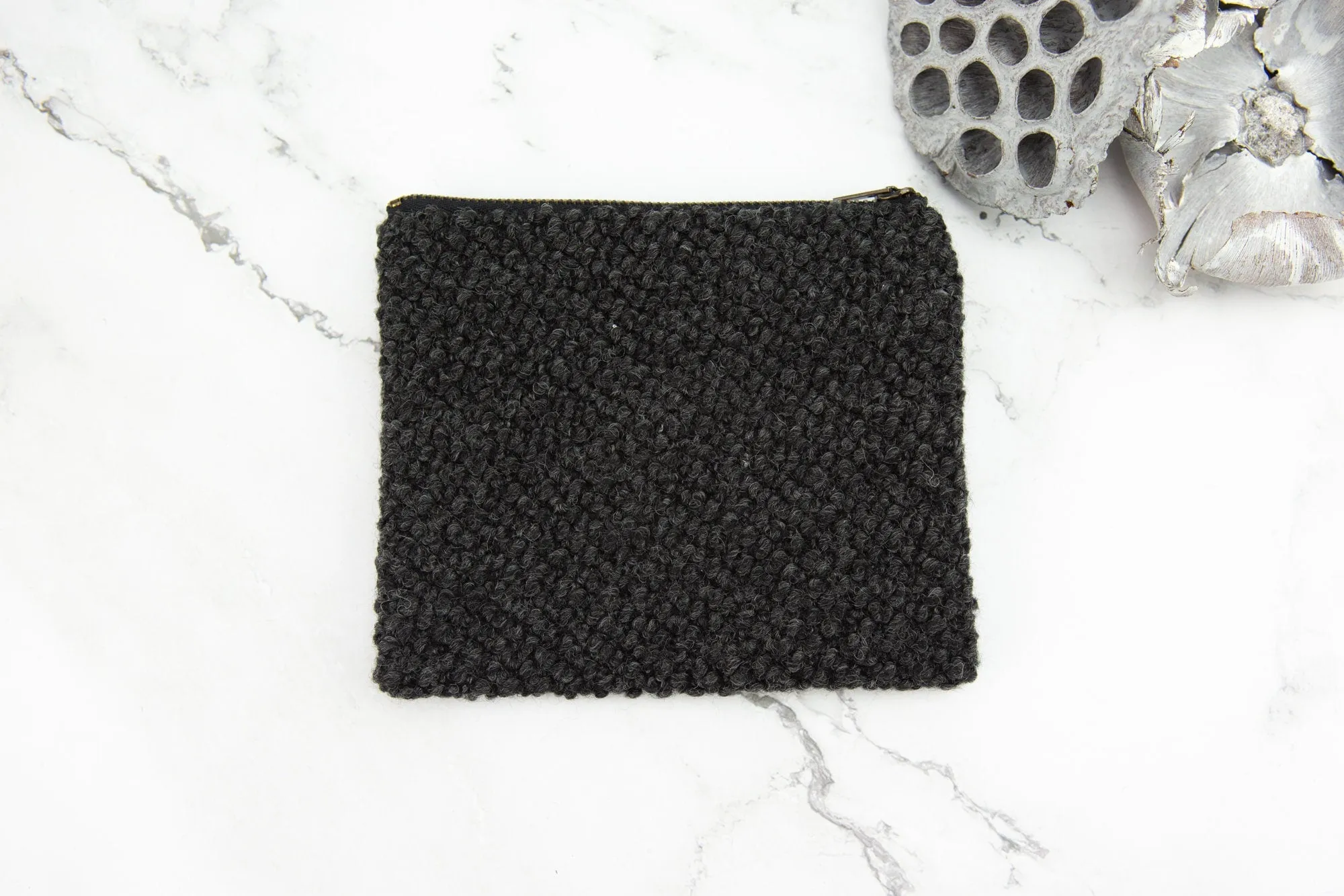 Dark Gray Wool Shearling Zipper Pouch BAG00063