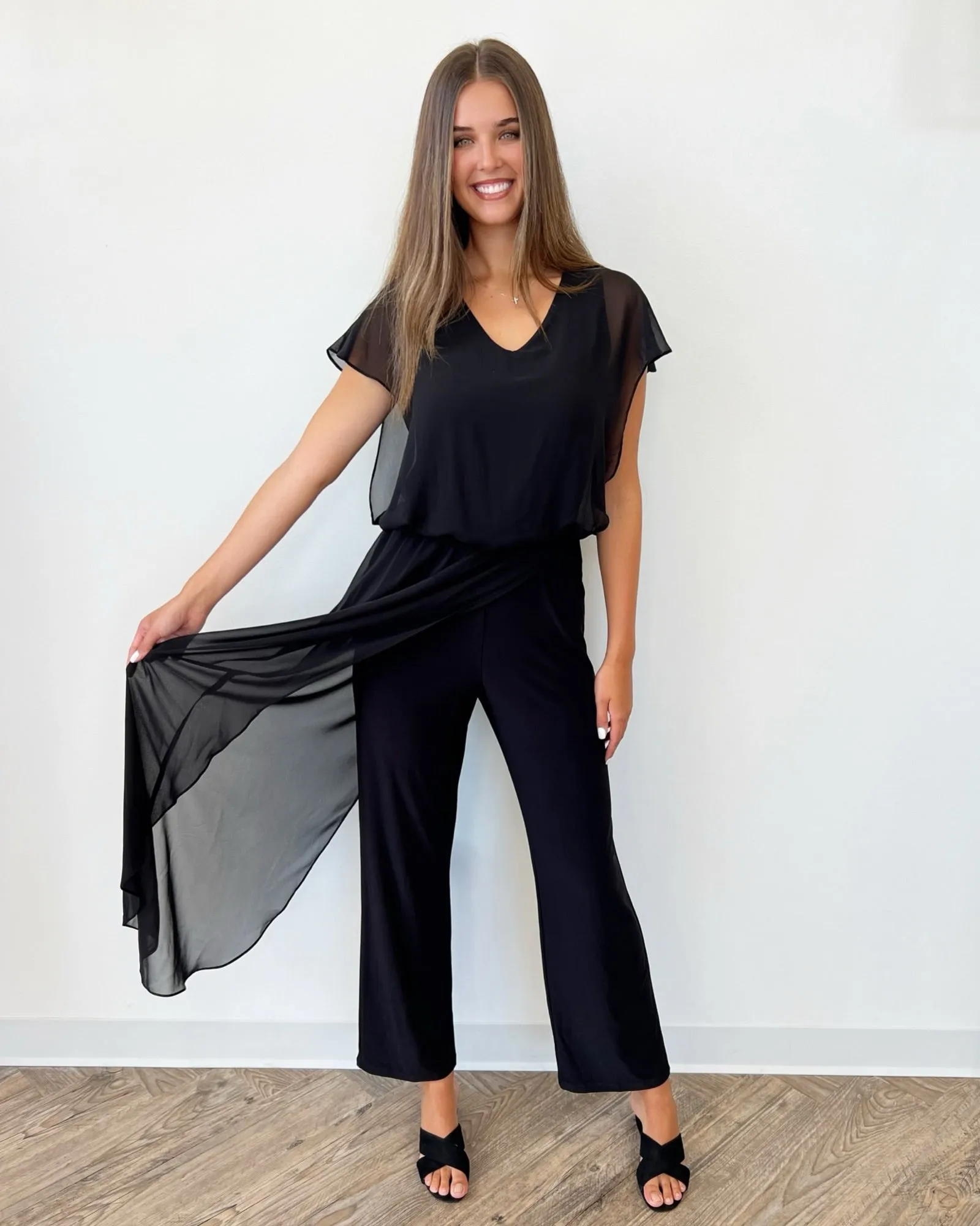 Day to Night Jumpsuit with Chiffon Overlay