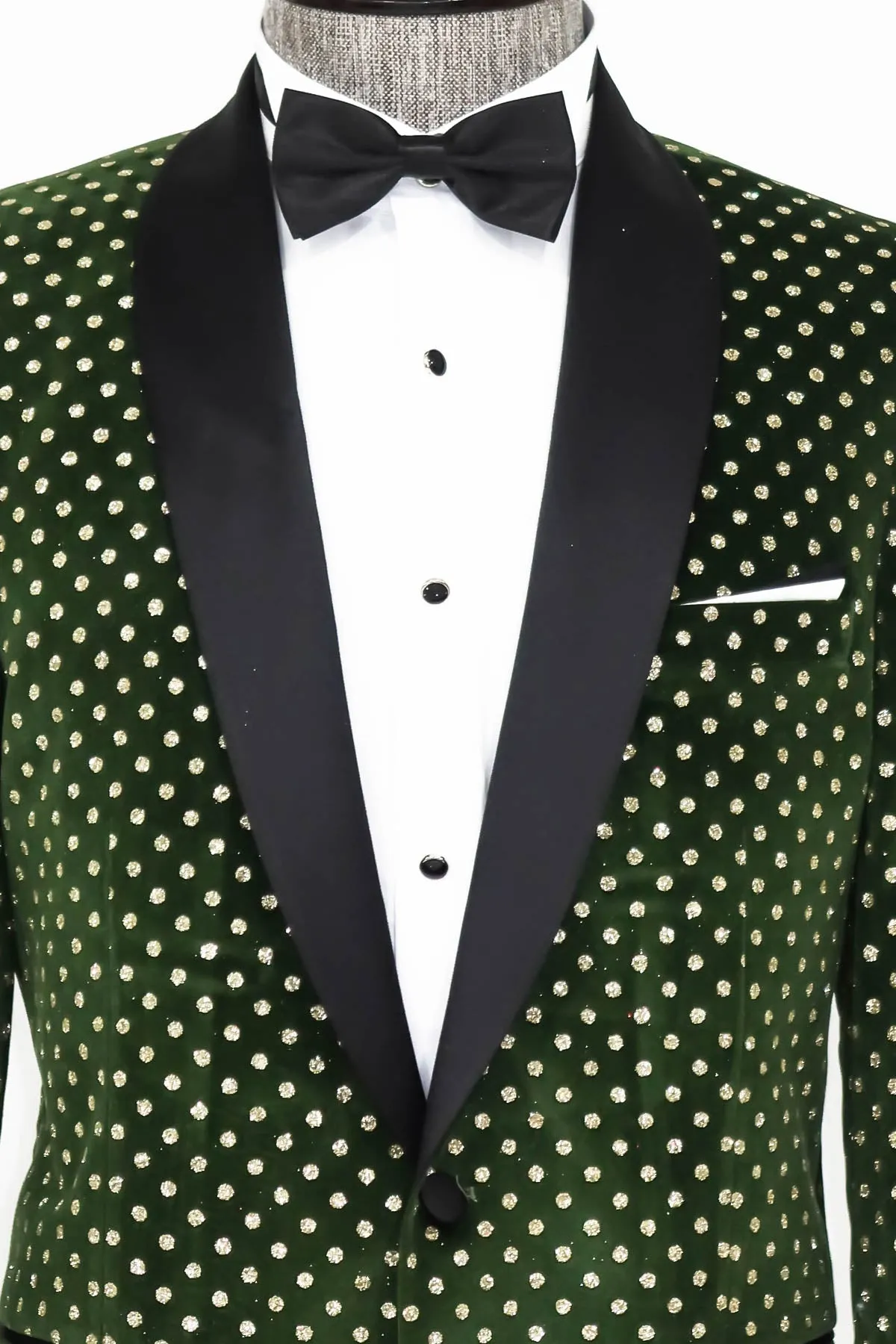 Dot Pattern Slim Fit Dark Green Men Wedding Groom Blazer - Wessi