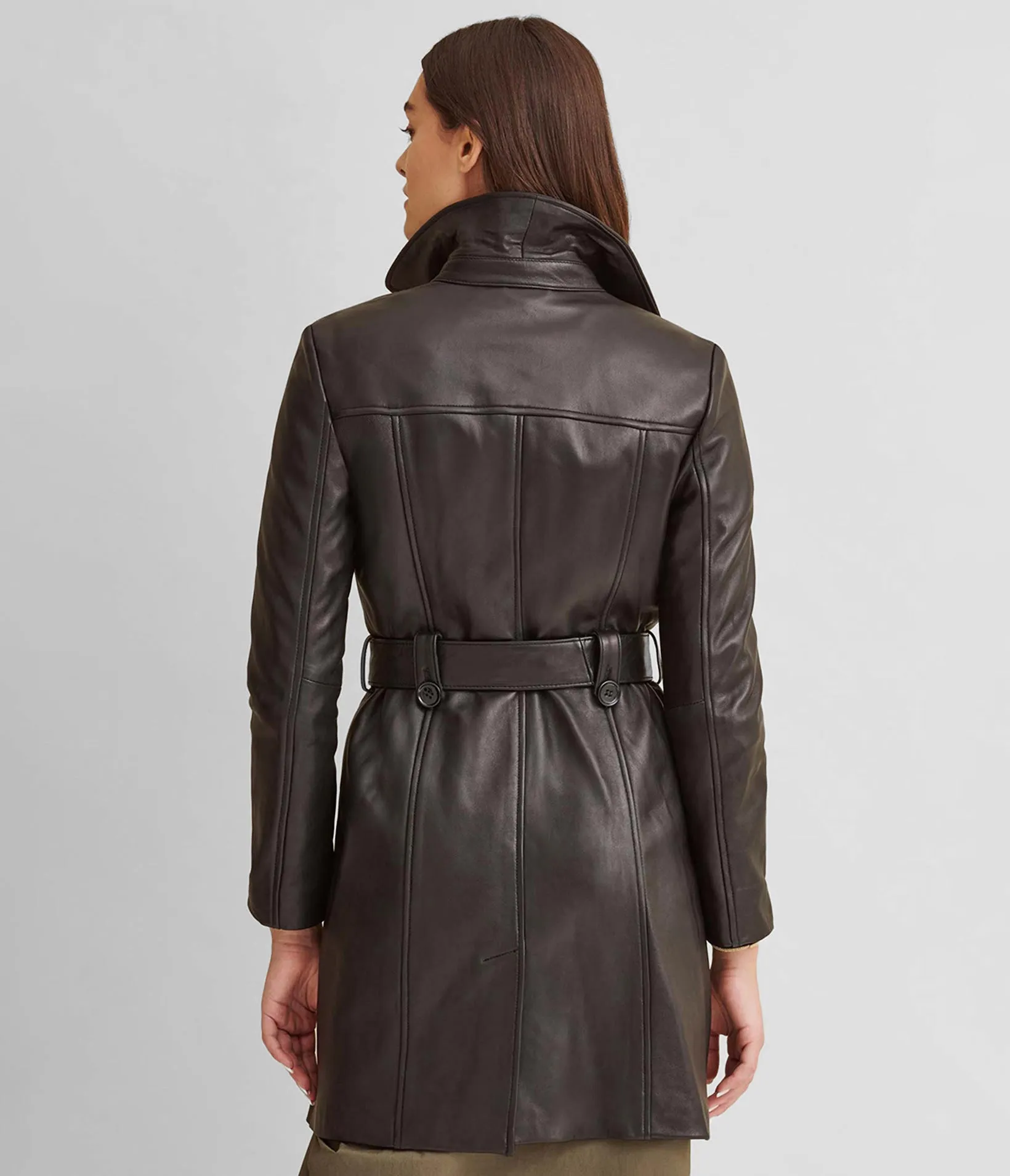 Double-Breasted Belted Leather Trench Coat