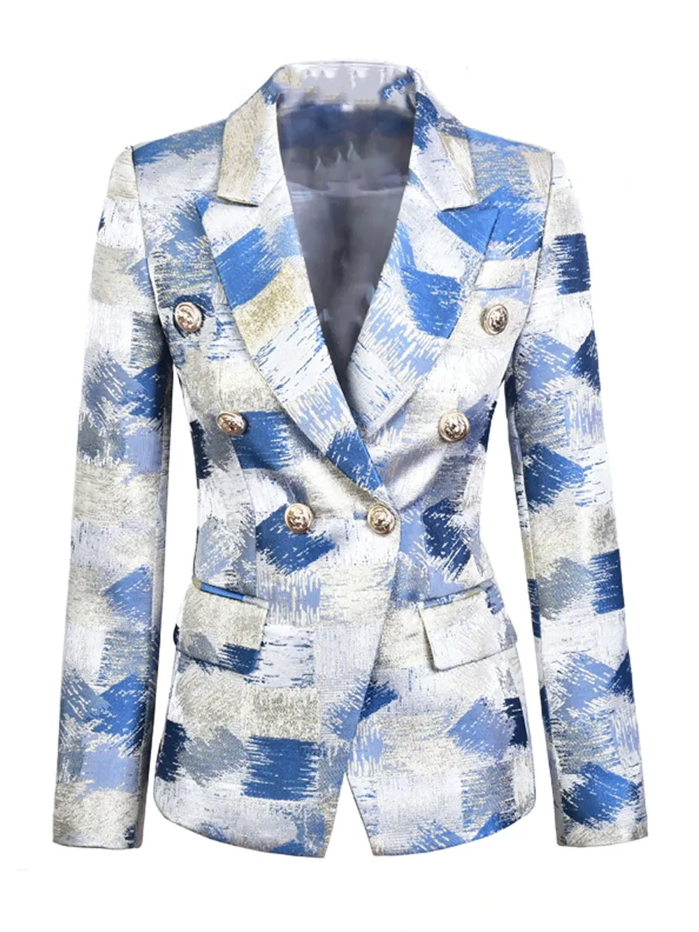 Double Breasted Metal Graphic Blazer