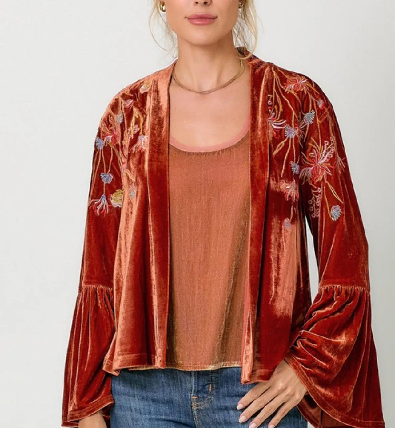 EMBROIDERY VELVET KIMONO CARDIGANS