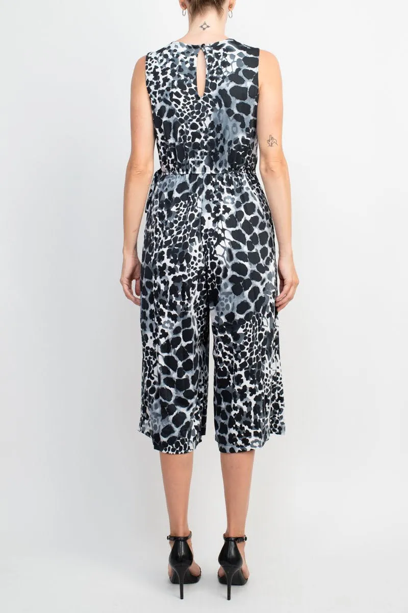 Emma & Michele V-Neck Sleeveless Tie Side Multi Print Pockets ITY Jumpsuit by Curated Brands