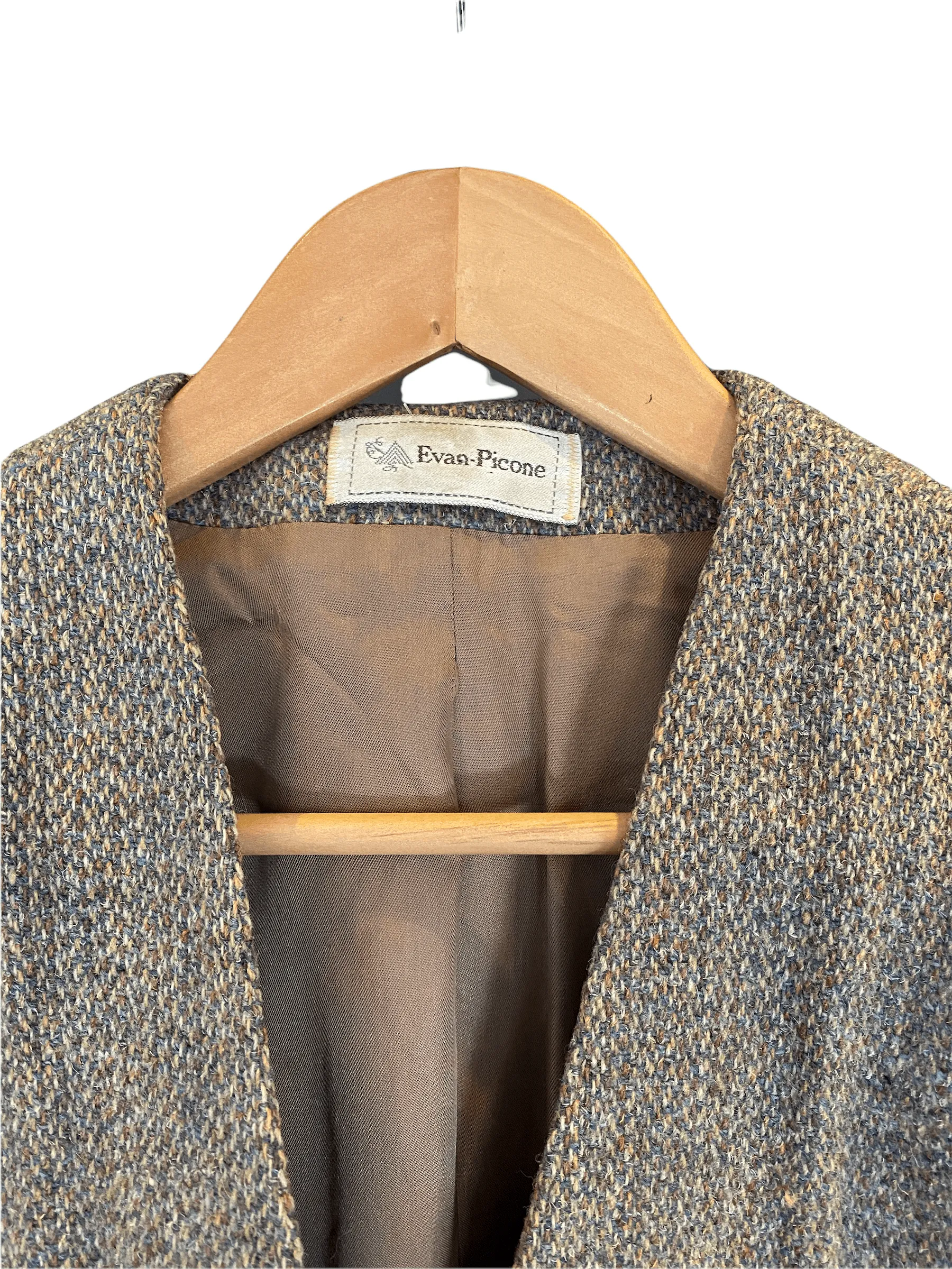 Evan Picone Vintage 100% Wool Tweed Single Breasted Jacket Brown UK Size 10