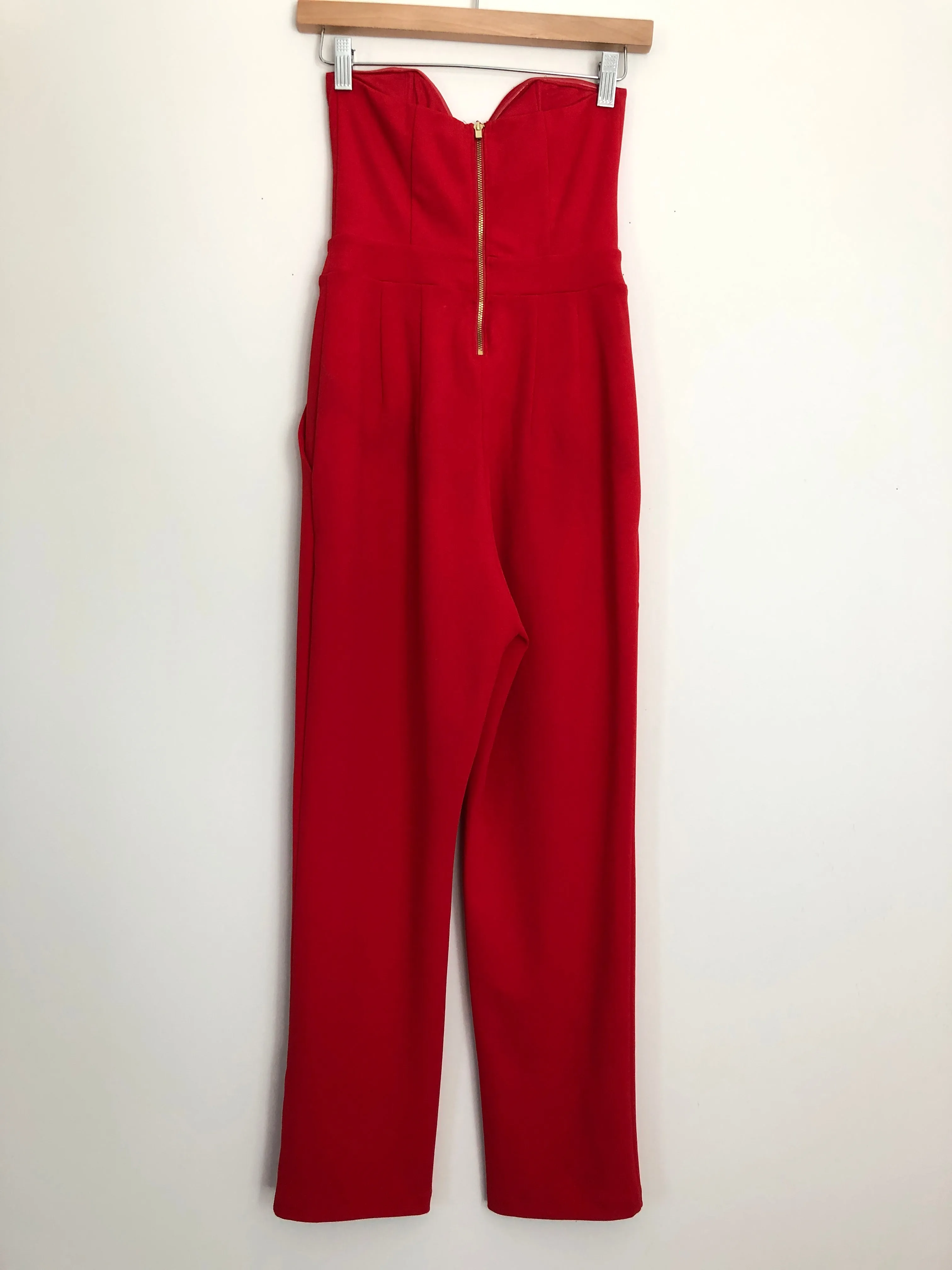 Express Red Sweatheart Strapless Jumpsuit- Size 0