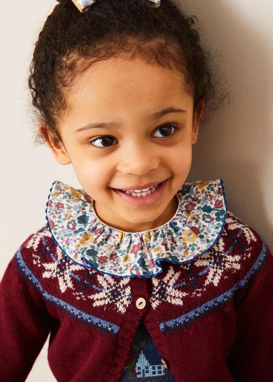 Fair Isle Cardigan in Burgundy (12mths-10yrs)