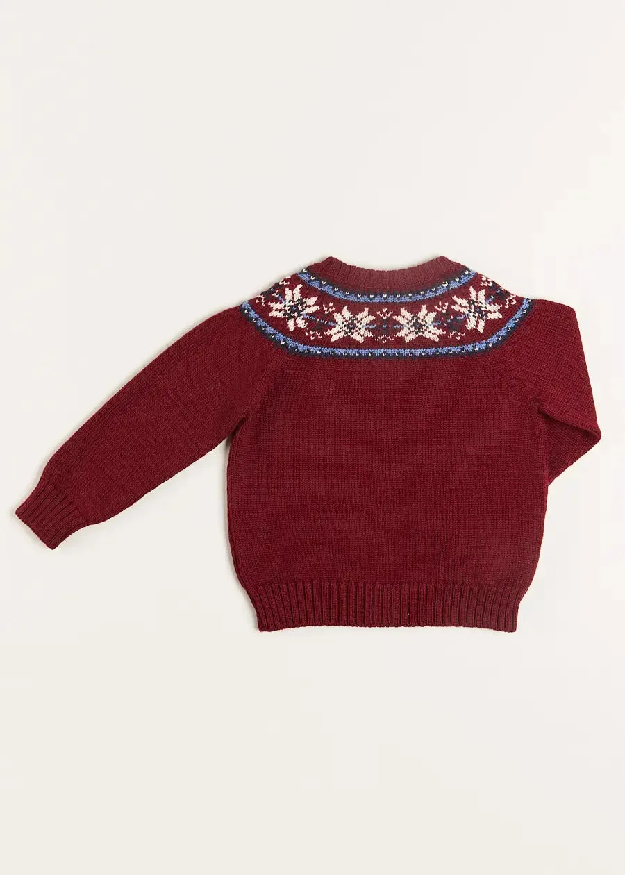 Fair Isle Cardigan in Burgundy (12mths-10yrs)