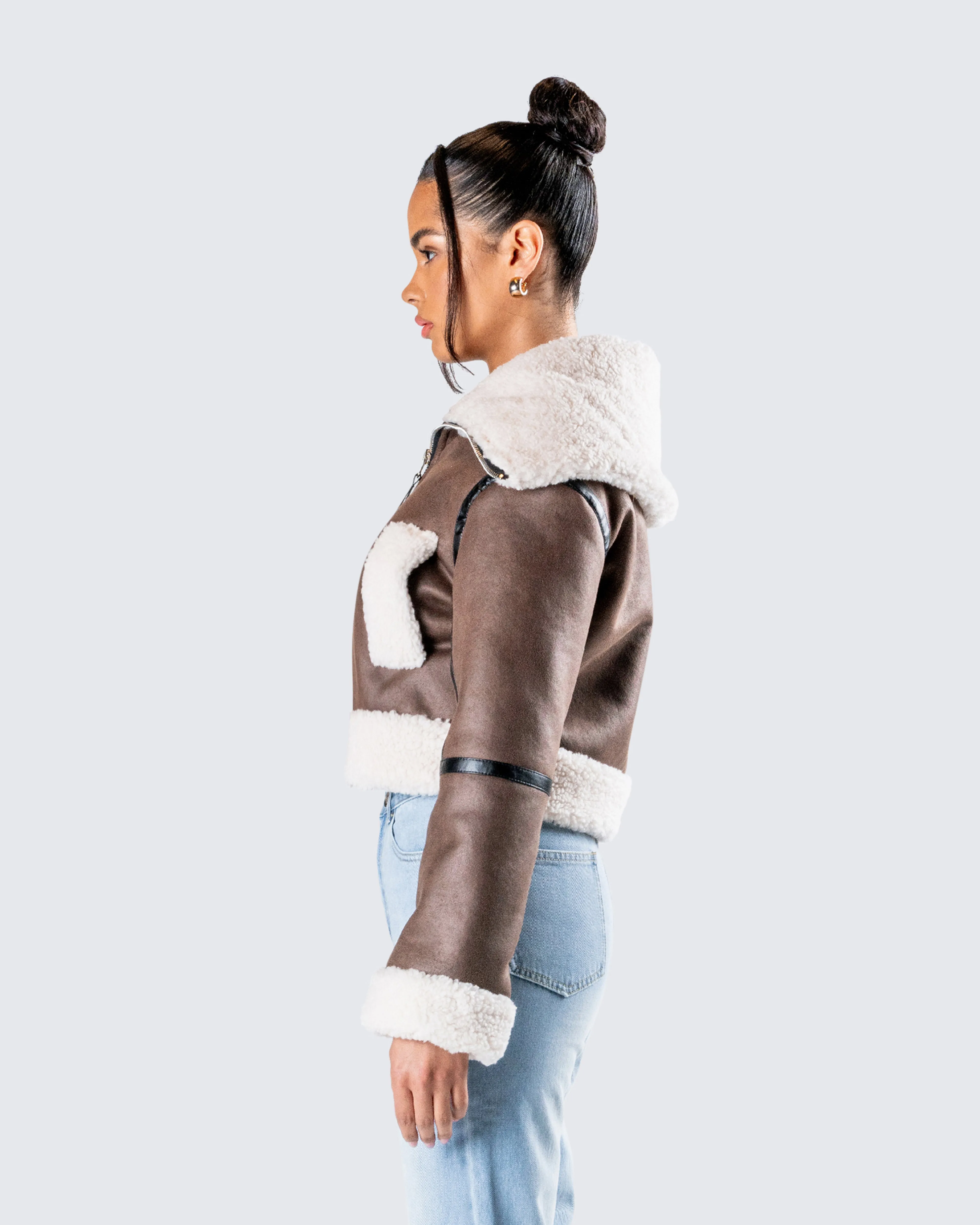 Farah Brown Vegan Leather Bomber