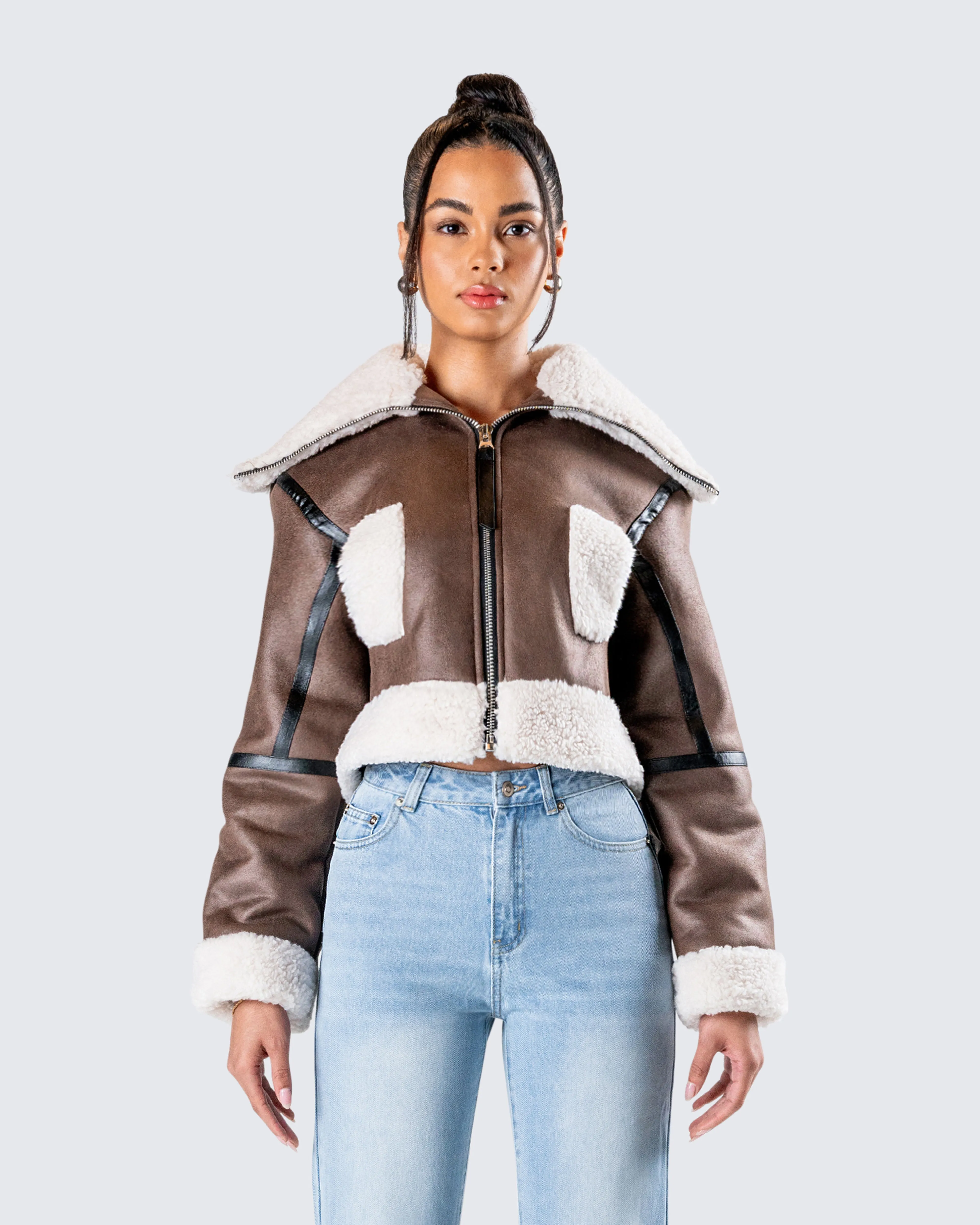 Farah Brown Vegan Leather Bomber