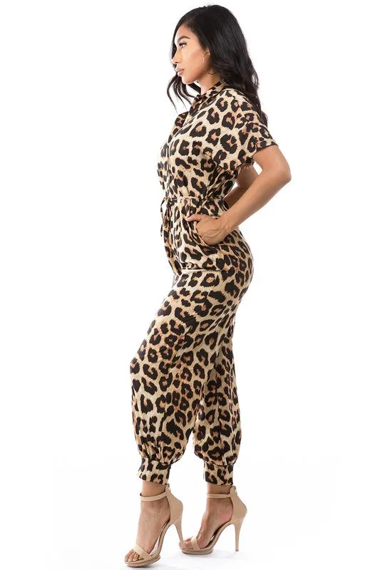 Fierce & Fabulous: Leopard Print Jumpsuit with Button-Front