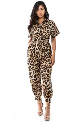 Fierce & Fabulous: Leopard Print Jumpsuit with Button-Front