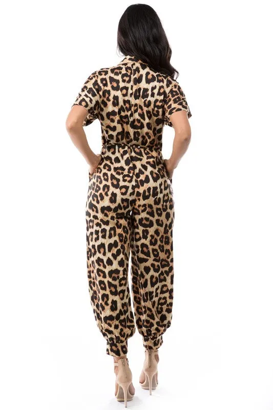 Fierce & Fabulous: Leopard Print Jumpsuit with Button-Front