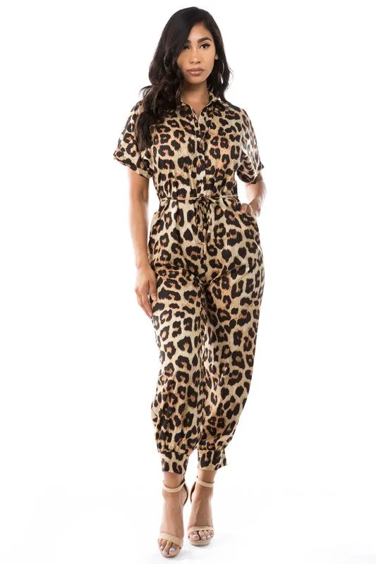 Fierce & Fabulous: Leopard Print Jumpsuit with Button-Front