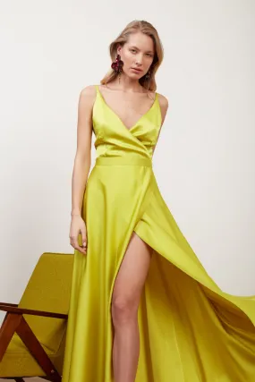 FREYA lime green satin long evening gown