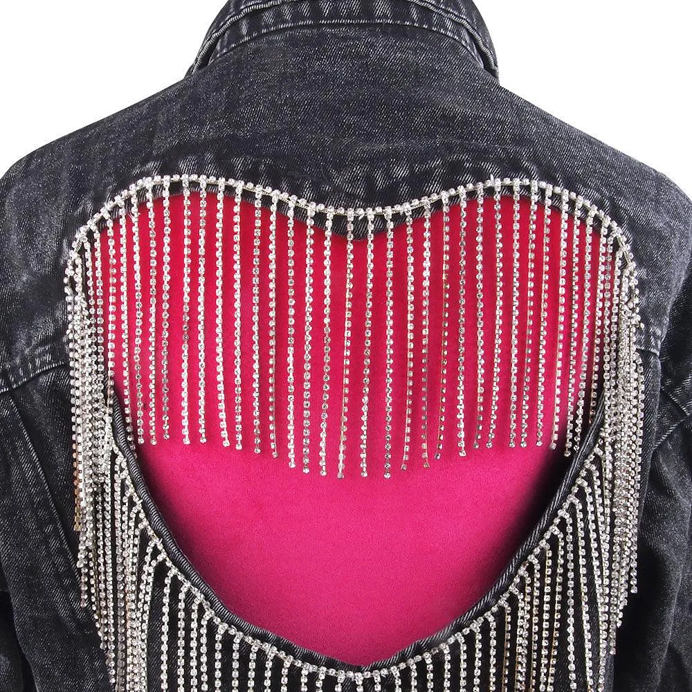 Frinjar Heart Fringe Denim Jacket