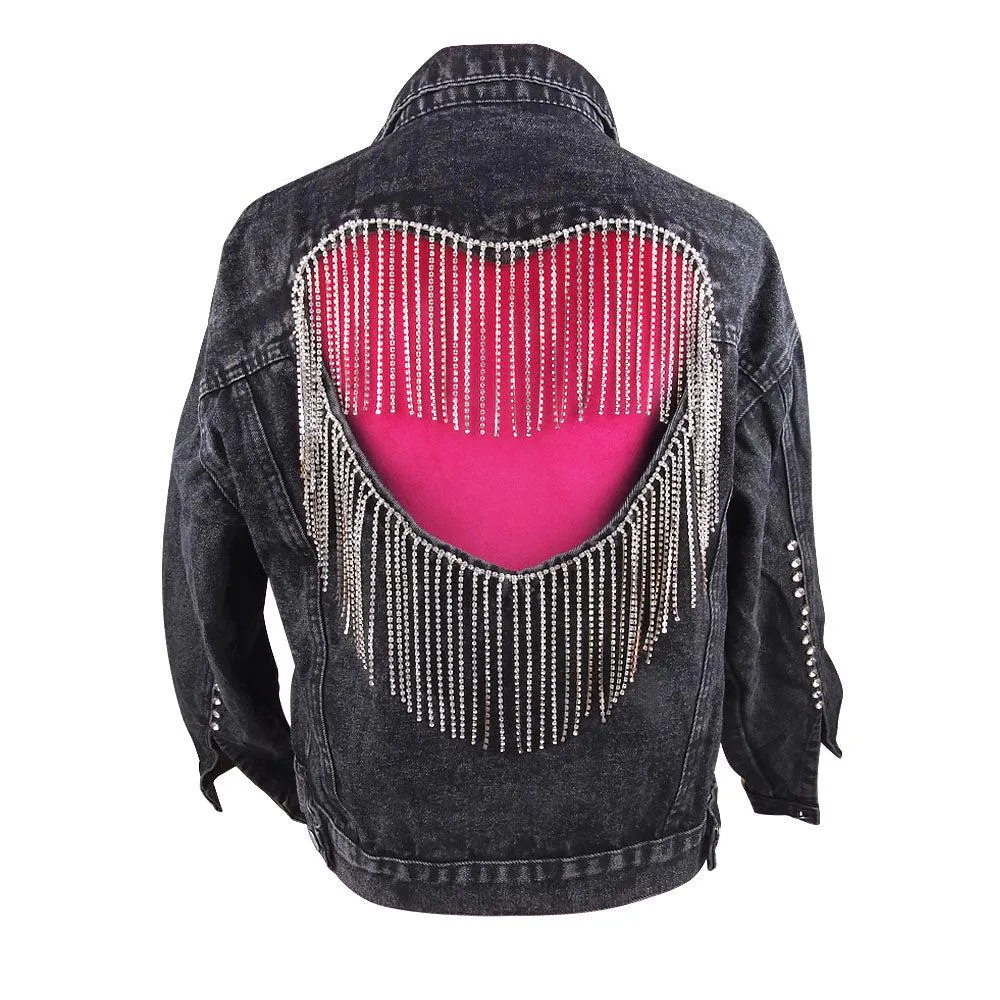 Frinjar Heart Fringe Denim Jacket