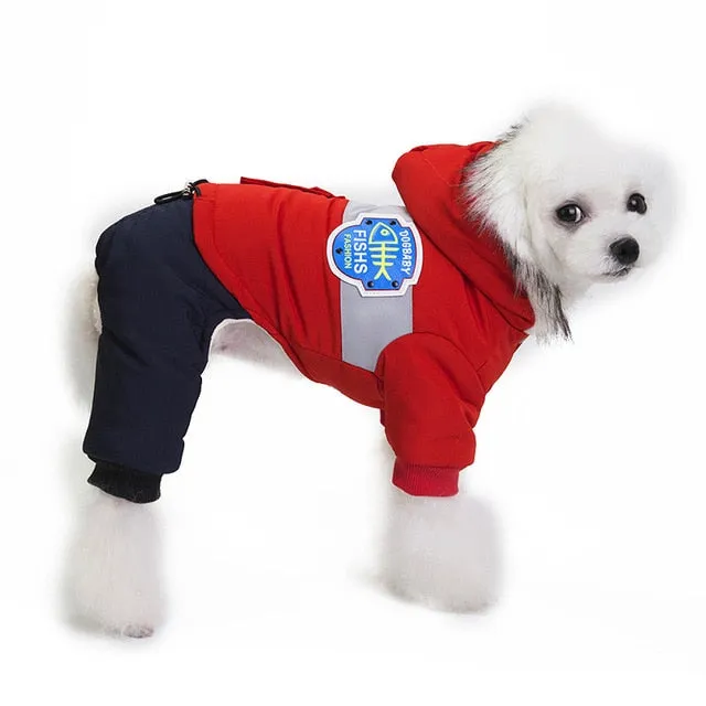 Fur Collar Hooded Puppy Warm Coat Winter Jumpsuit Clothing