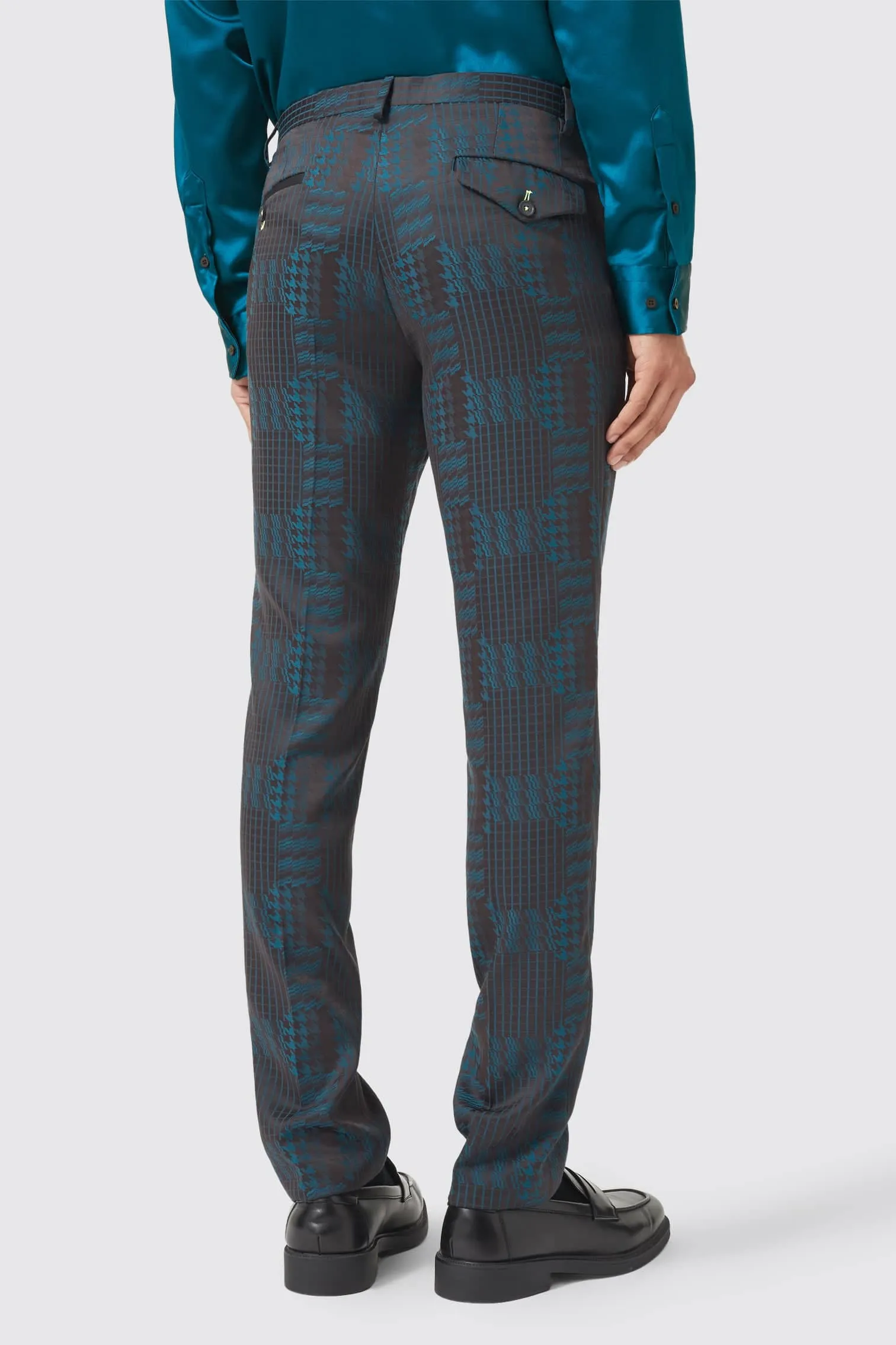 Garland Skinny Fit Black Green Check Suit