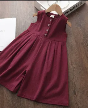 Girls Red Wide Leg Jumpsuit