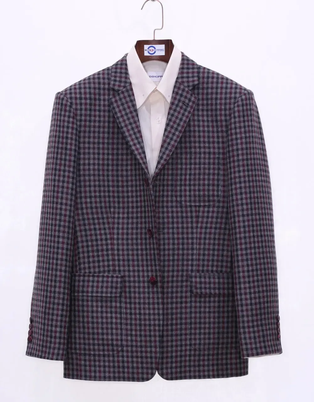 Grey Gingham Check Tweed Jacket Size 38R