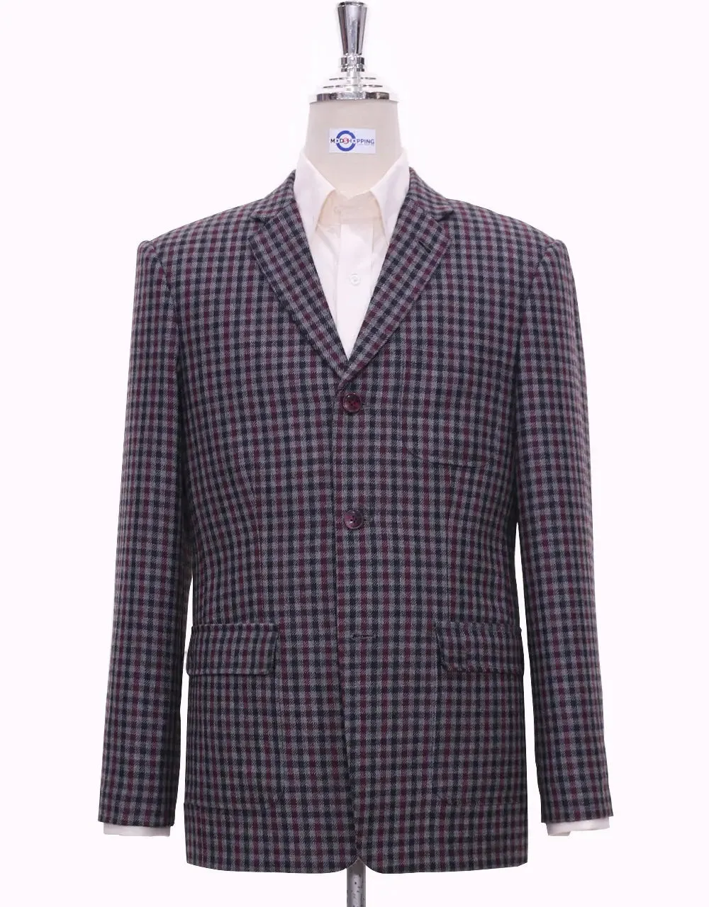 Grey Gingham Check Tweed Jacket Size 38R