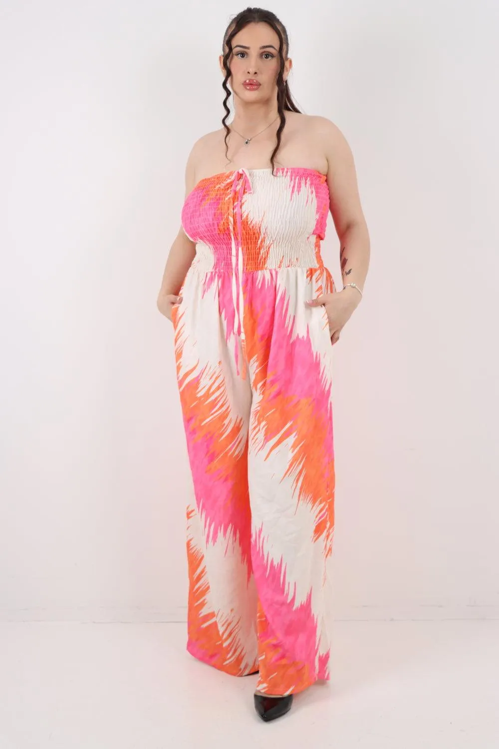 Halter Neck Side Pockets Tie Dye Jumpsuit