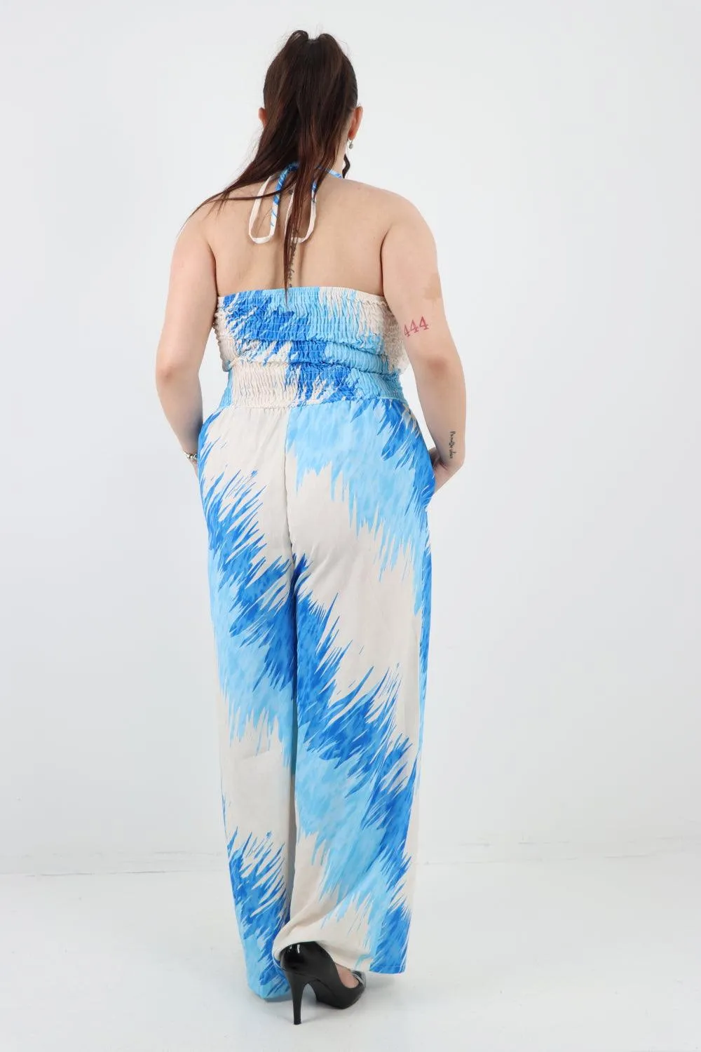 Halter Neck Side Pockets Tie Dye Jumpsuit