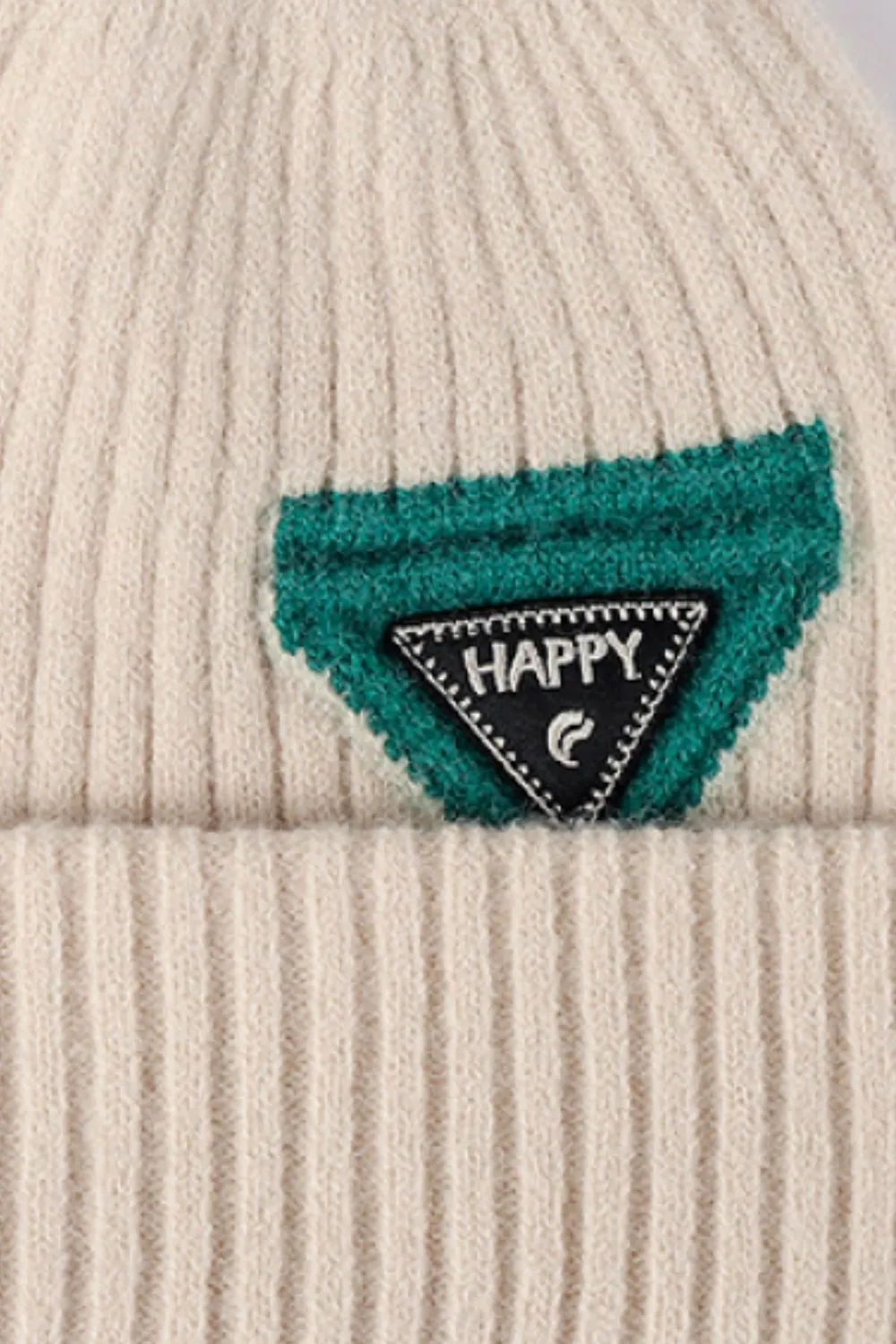 HAPPY Beanie Color Contrast Toboggan Hat Ribbed Knit Warm Winter Skull Cap