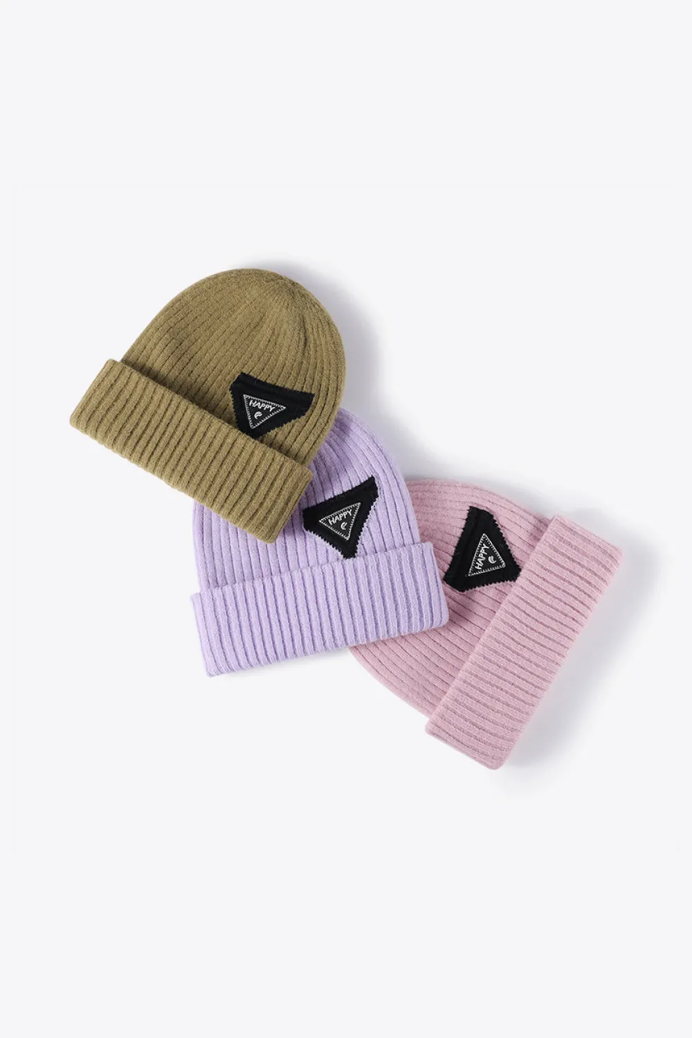 HAPPY Beanie Color Contrast Toboggan Hat Ribbed Knit Warm Winter Skull Cap