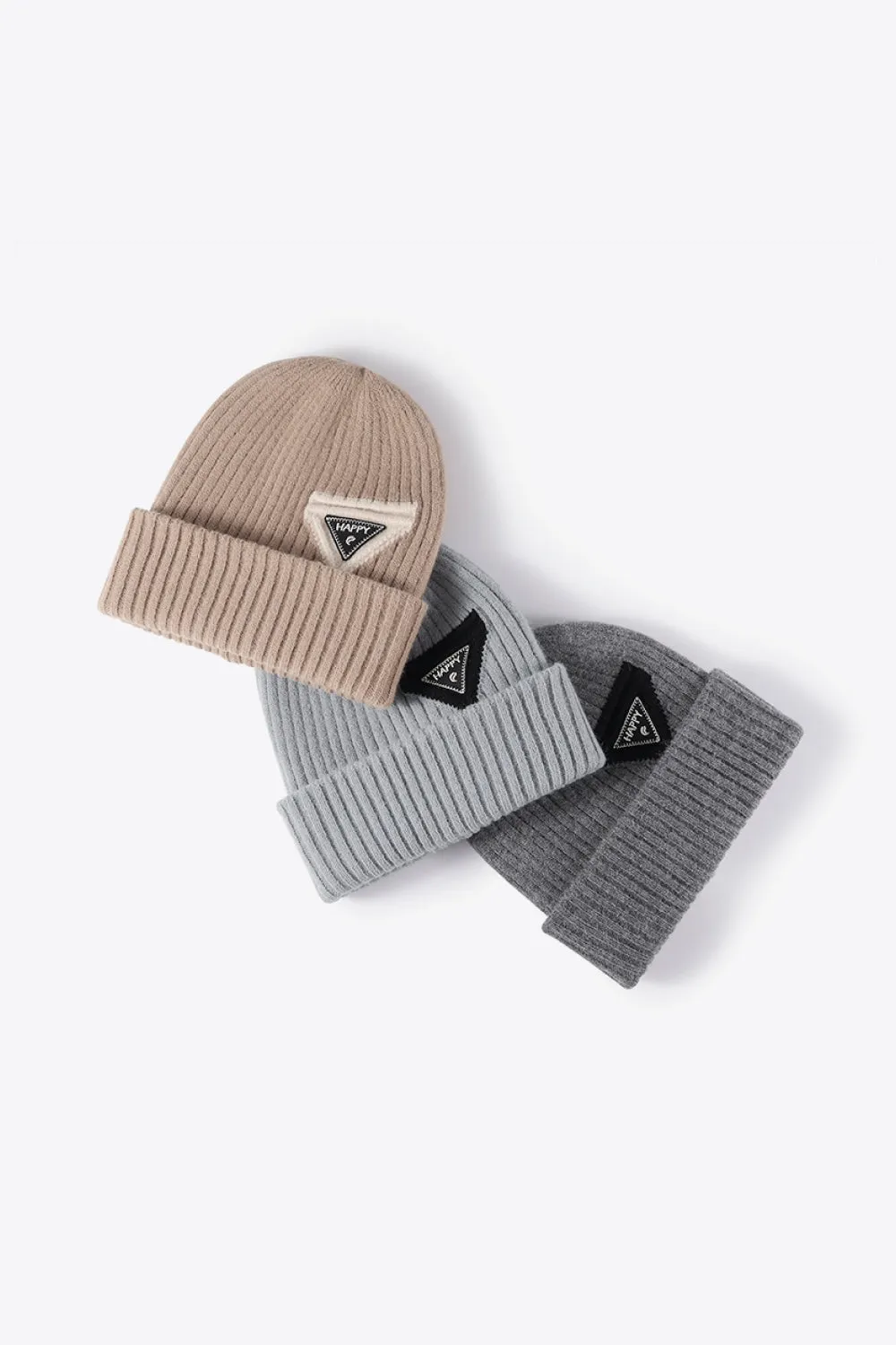 HAPPY Beanie Color Contrast Toboggan Hat Ribbed Knit Warm Winter Skull Cap