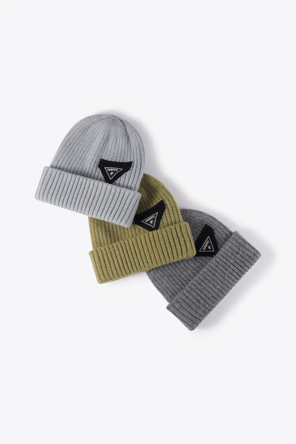 HAPPY Beanie Color Contrast Toboggan Hat Ribbed Knit Warm Winter Skull Cap