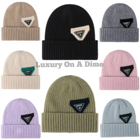 HAPPY Beanie Color Contrast Toboggan Hat Ribbed Knit Warm Winter Skull Cap