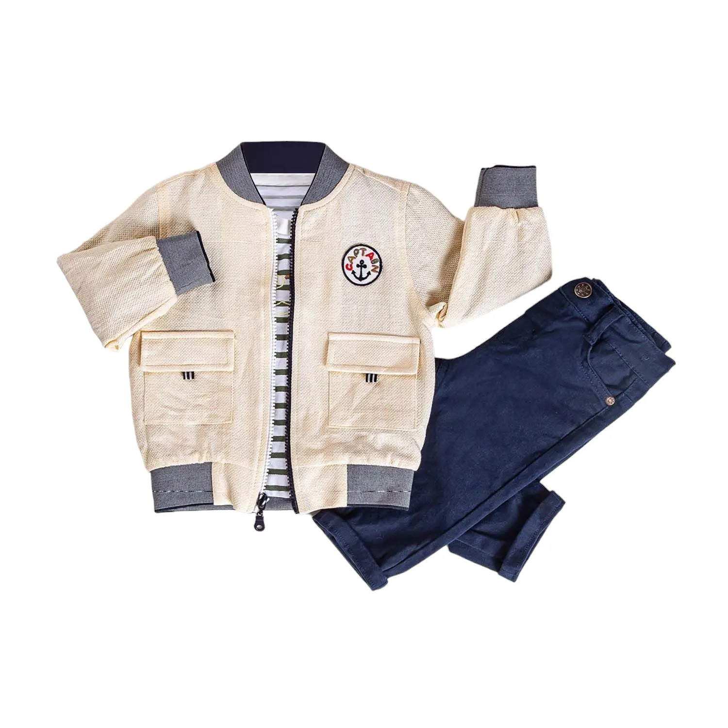 Infant and Toddler Boy's Blue and Yellow 3-Piece Pants, Shirt and Jacket Set with Nautical Theme