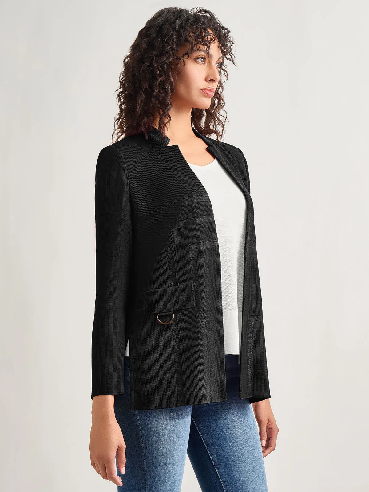 Inverted Notch Collar Tailored Knit Jacket