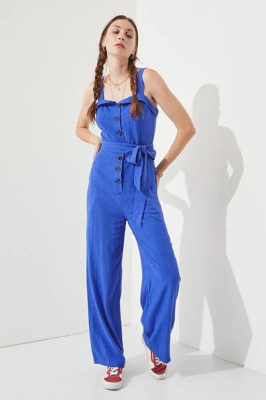 JADE by JANE Belted Sleeveless Jumpsuit with Adjustable Straps