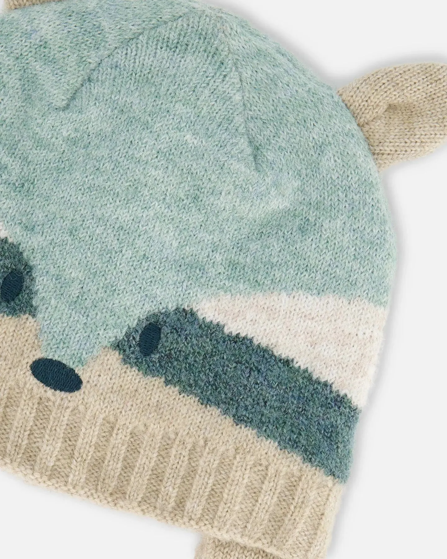 Knit Hat With Ears Racoon Face