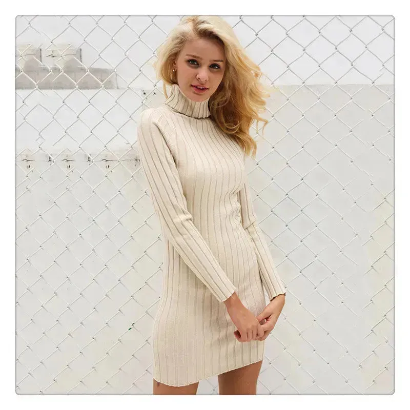 Knitted Mini Slim fit Wool Turtleneck Bodycon Sweater dress