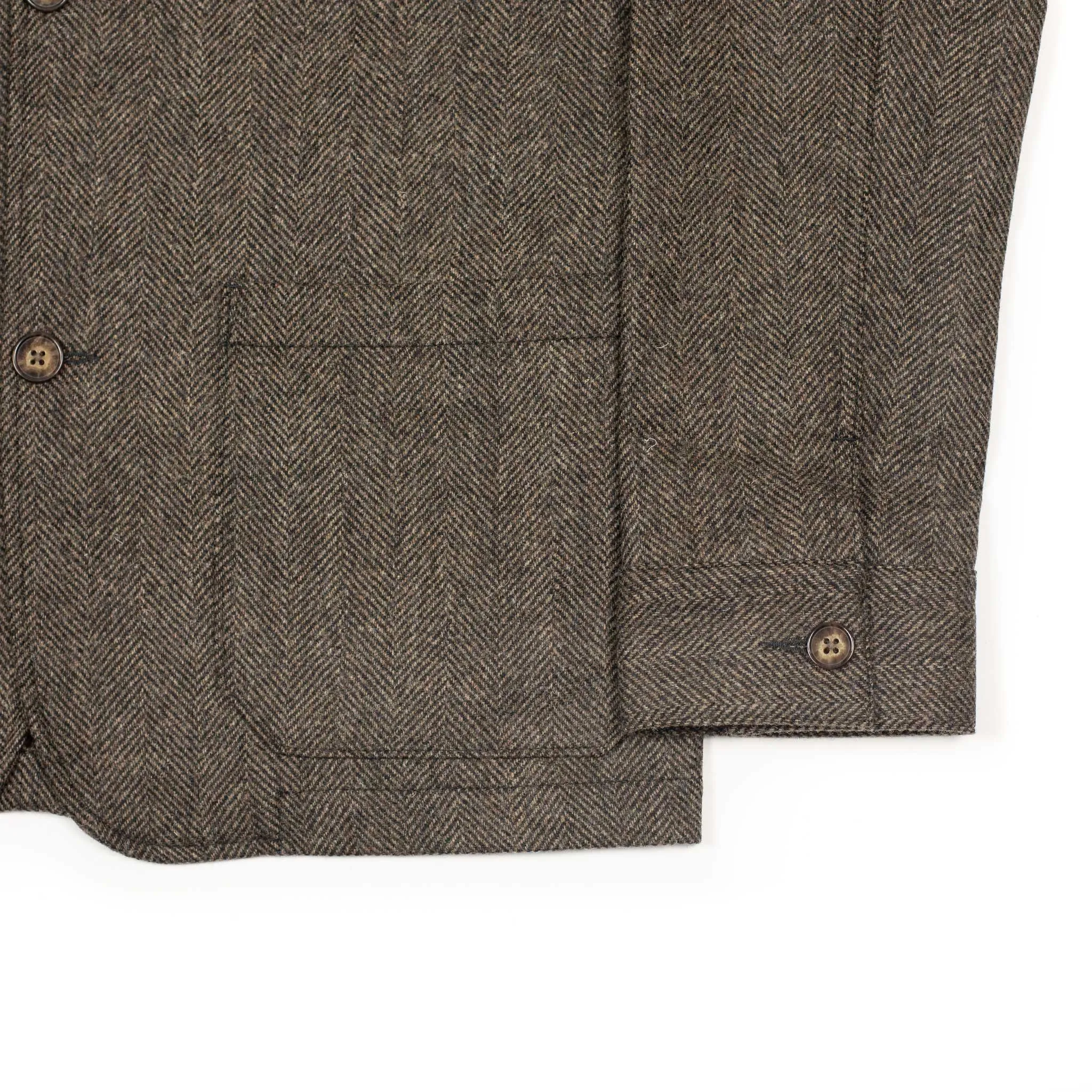 Labura chore coat in brown and black herringbone brushed wool