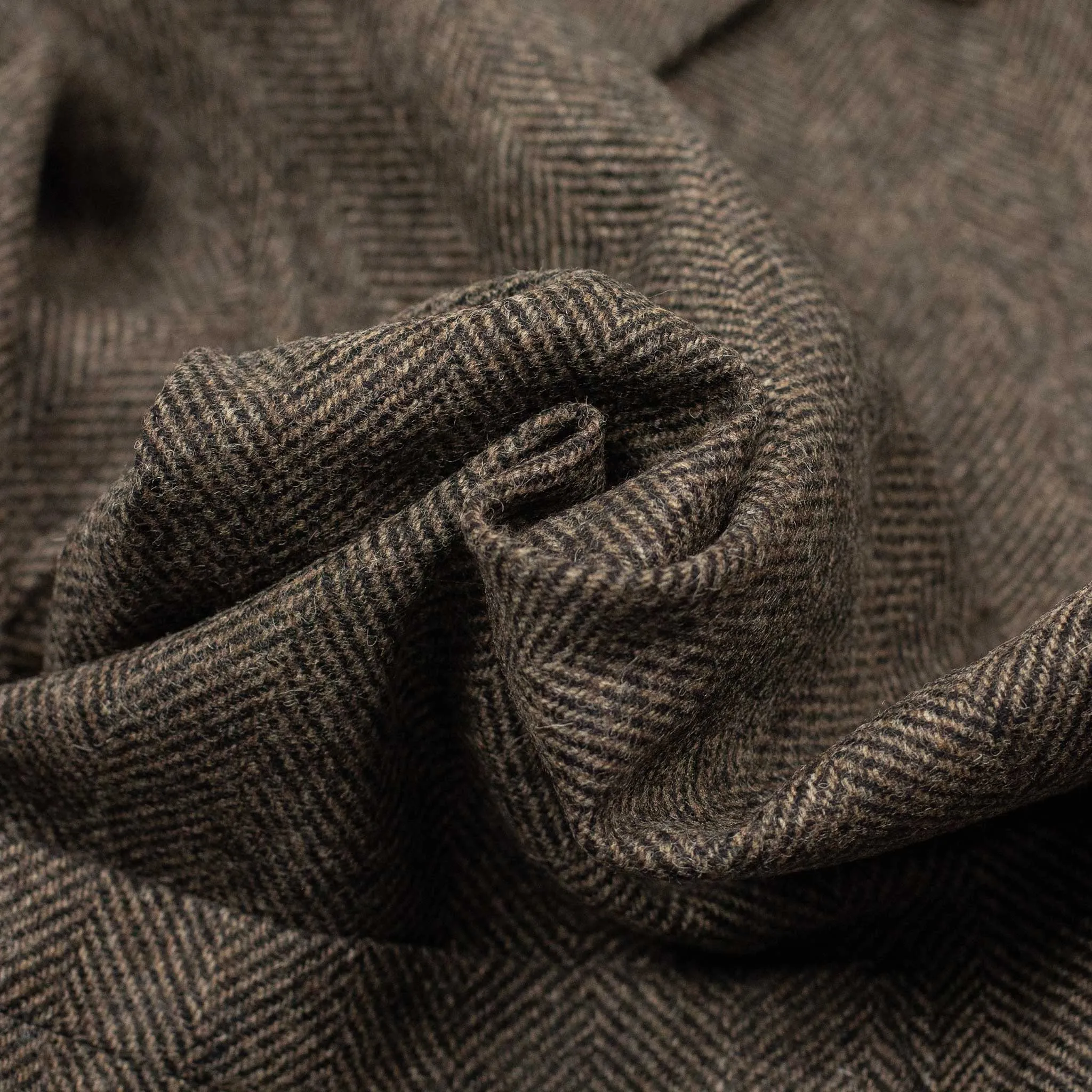 Labura chore coat in brown and black herringbone brushed wool