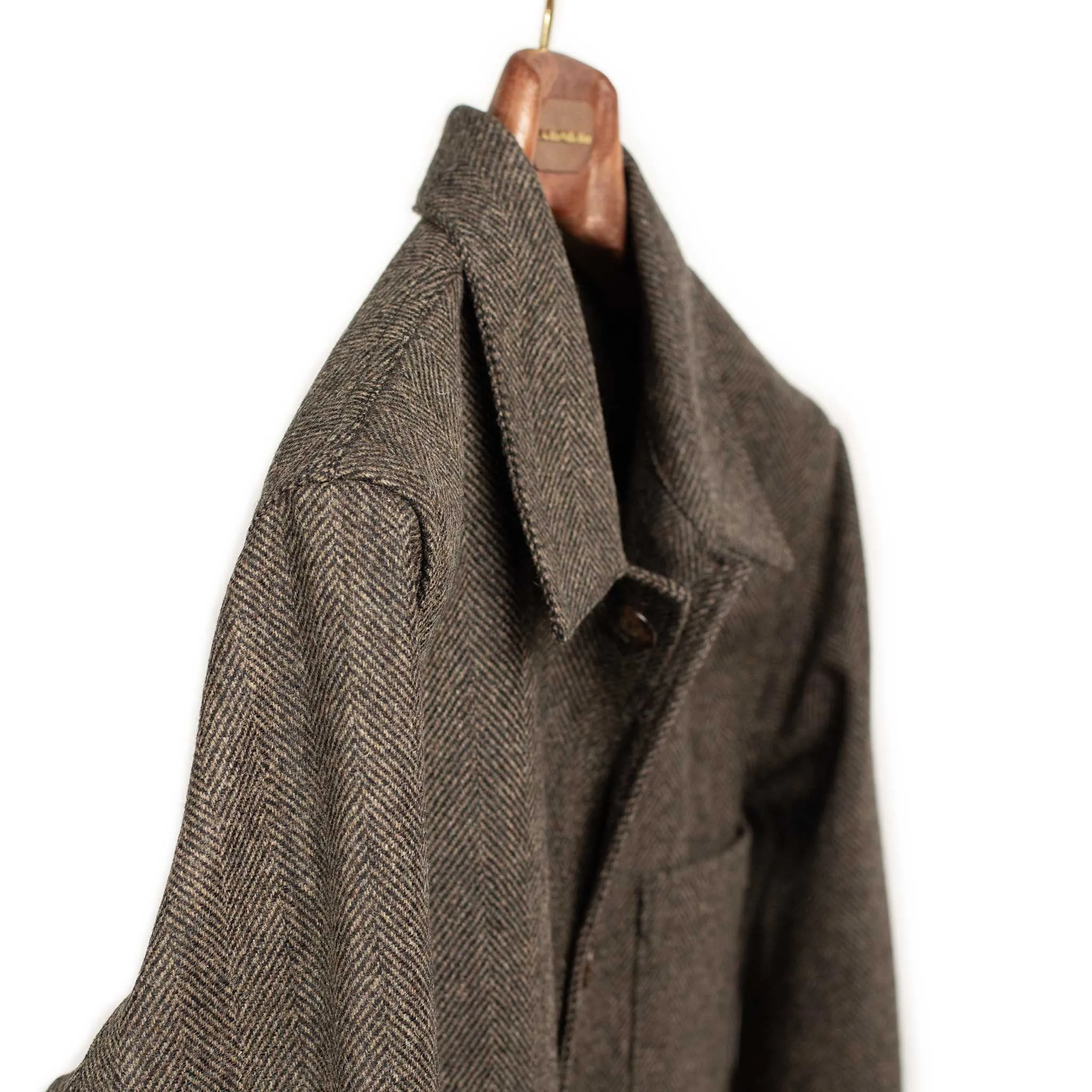 Labura chore coat in brown and black herringbone brushed wool