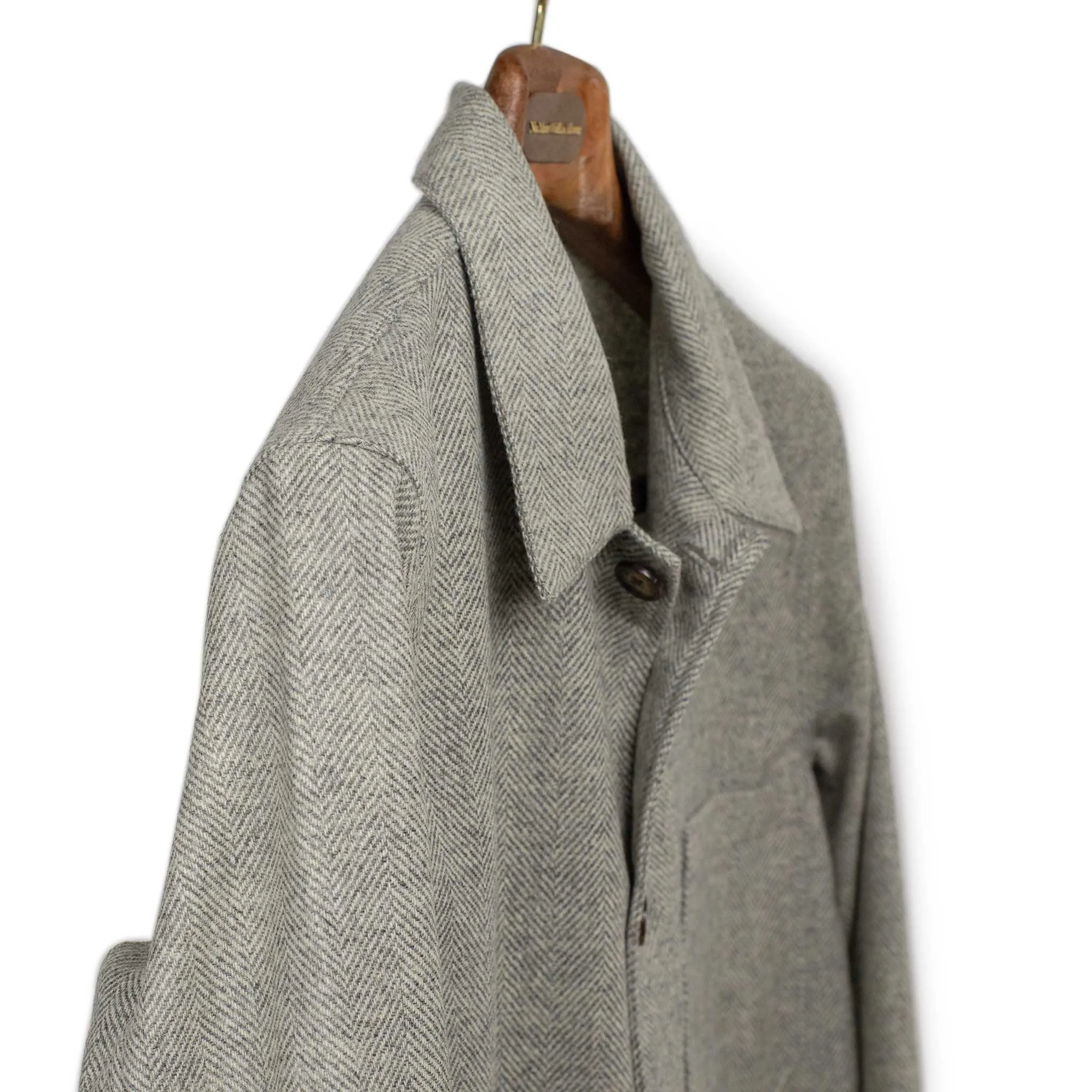 Labura chore coat in grey and cream herringbone brushed wool