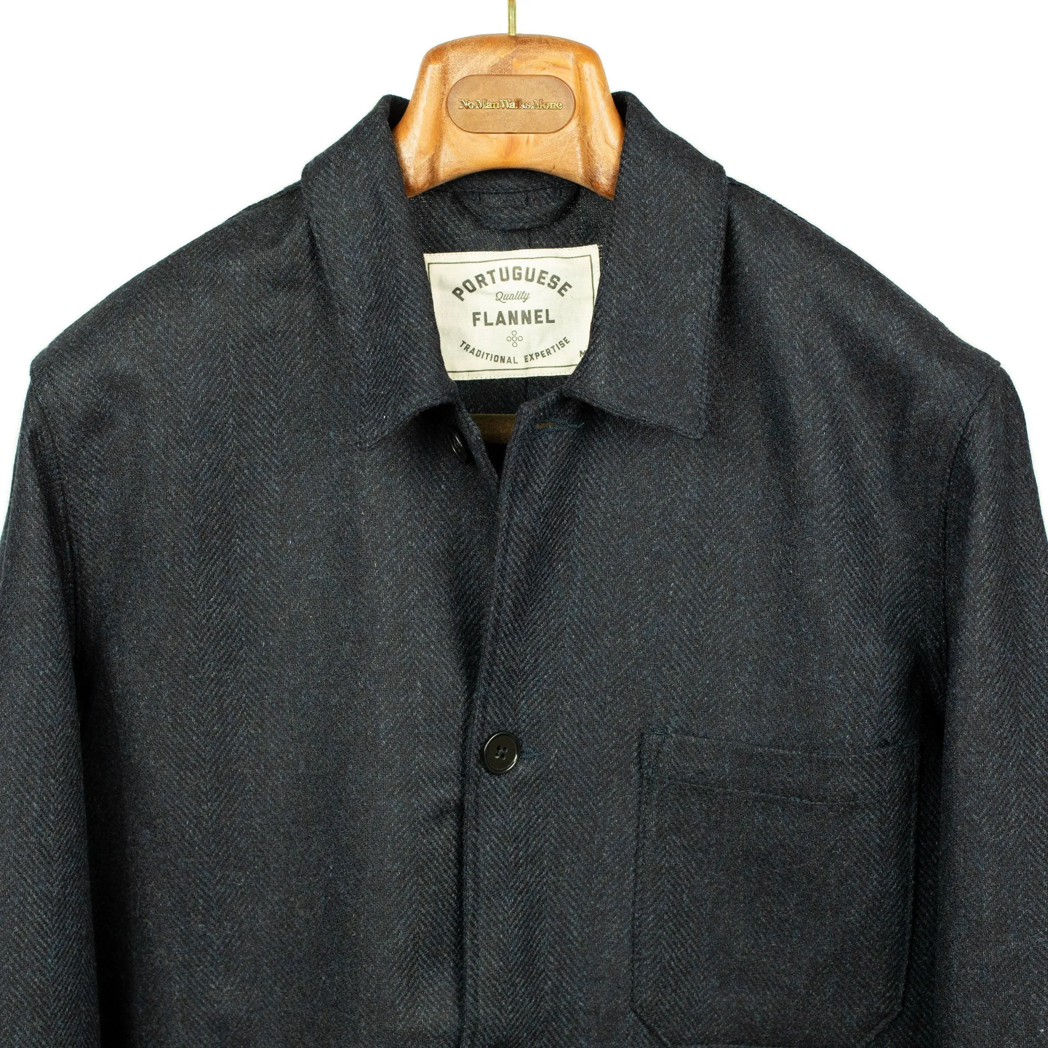 Labura chore coat  in navy herringbone brushed wool